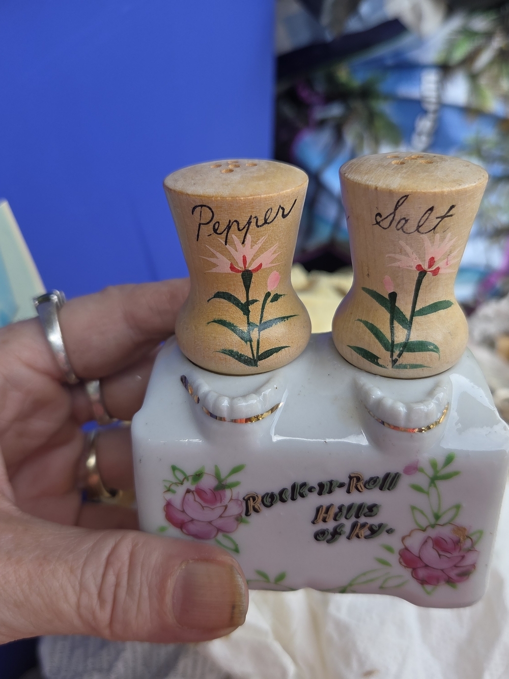 imPRESS Porcelain Salt & Pepper Set with Pink Floral Wood Tops